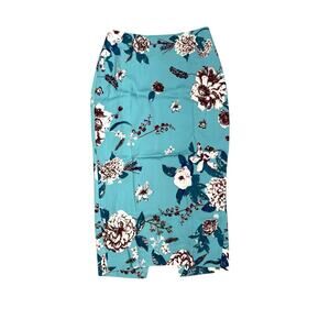 Diane Von Furstenberg Kara Floral Pencil Skirt Womens Size 2 Blue Back Slit Chic